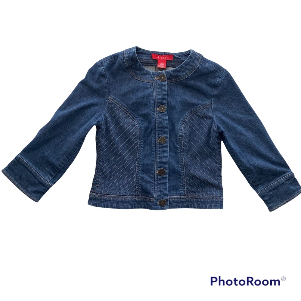 Anne Klein A-Line Jean Denim Jacket Women's Size 4 detailed stitching.